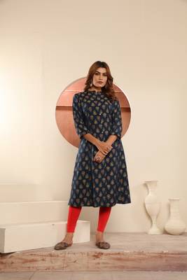Blue viscosee muslin printed with pocket formal classy kurti 1