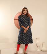 Blue viscose muslin designer printed with pocket formal classy kurti