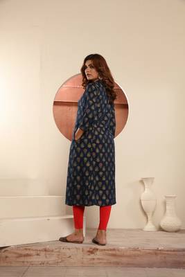 Blue viscosee muslin printed with pocket formal classy kurti 2