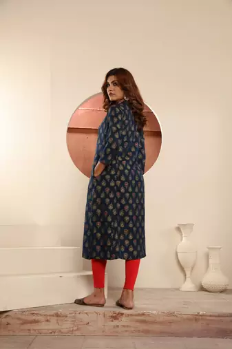 Blue viscosee muslin printed with pocket formal classy kurti