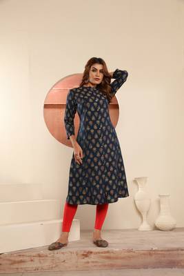 Blue viscosee muslin printed with pocket formal classy kurti 4