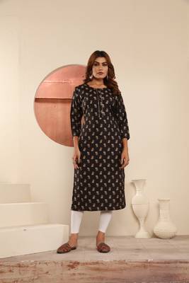 Black viscosee muslin printed with pocket formal classy kurti 1