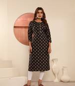 Black viscose muslin designer printed with pocket formal classy kurti