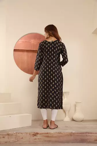 Black viscosee muslin printed with pocket formal classy kurti