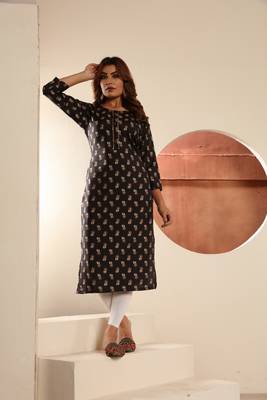 Black viscosee muslin printed with pocket formal classy kurti 4