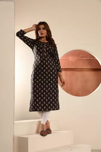 Black viscosee muslin printed with pocket formal classy kurti