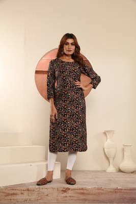 Black viscosee muslin printed with pocket formal classy kurti 1