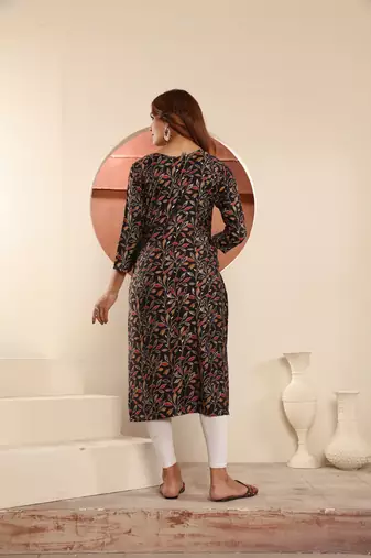 Black viscosee muslin printed with pocket formal classy kurti
