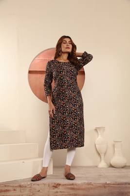 Black viscosee muslin printed with pocket formal classy kurti 4