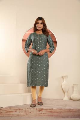 Green viscosee muslin printed with pocket formal classy kurti 1