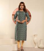 Green viscose muslin designer printed with pocket formal classy kurti
