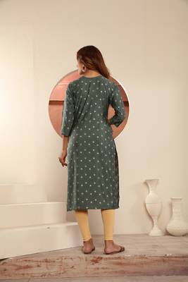 Green viscosee muslin printed with pocket formal classy kurti 2