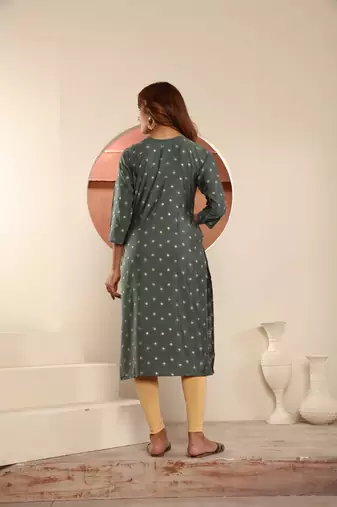 Green viscosee muslin printed with pocket formal classy kurti