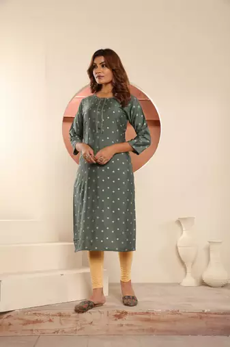 Green viscosee muslin printed with pocket formal classy kurti
