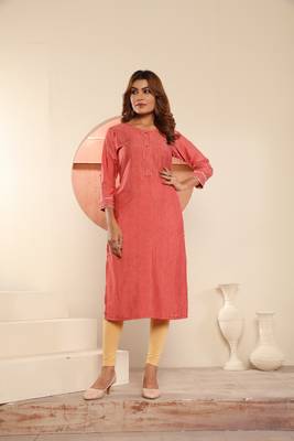 Red viscosee muslin printed with pocket formal classy kurti 1