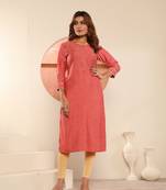 Red viscose muslin designer printed with pocket formal classy kurti