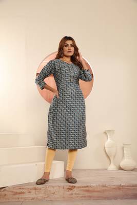 Blue viscosee muslin printed with pocket formal festive kurti 1