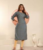 Blue viscose muslin designer printed with pocket girlie formal festive kurti