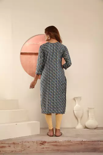 Blue viscosee muslin printed with pocket formal festive kurti