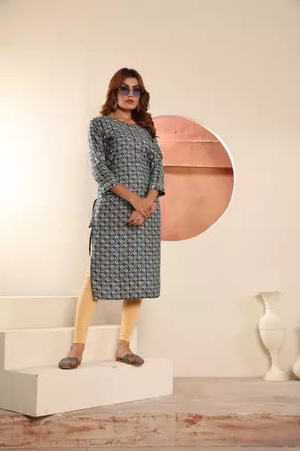 Blue viscosee muslin printed with pocket formal festive kurti