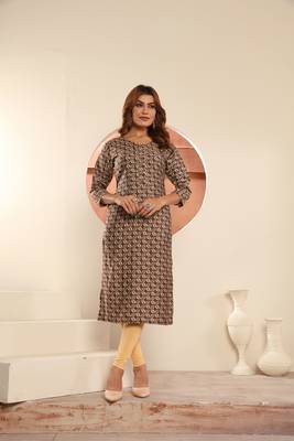 Brown viscosee muslin printed with pocket girlie formal festive kurti 1