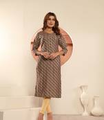 Brown viscose muslin designer printed with pocket girlie formal festive kurti