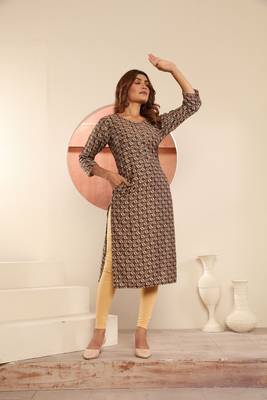 Brown viscosee muslin printed with pocket girlie formal festive kurti 5