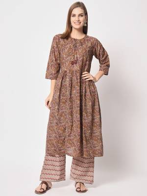 Brown cotton fabric designer printed beautiful ceremonial dress 1