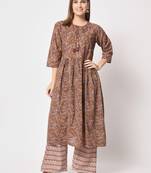 Brown cotton fabric designer printed beautiful ceremonial dress