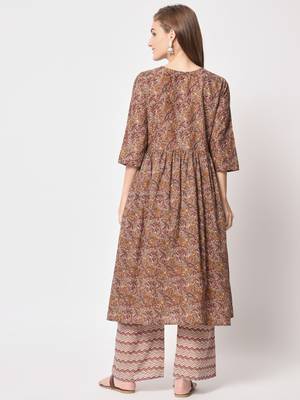 Brown cotton fabric designer printed beautiful ceremonial dress 2