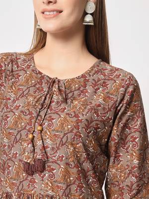 Brown cotton fabric designer printed beautiful ceremonial dress 3