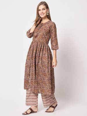 Brown cotton fabric designer printed beautiful ceremonial dress 4
