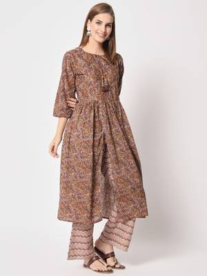 Brown cotton fabric designer printed beautiful ceremonial dress 5