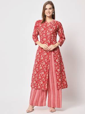 Red cotton fabric designer printed beautiful ceremonial dress 1