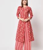 Red cotton fabric designer printed beautiful ceremonial dress