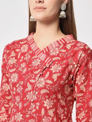 Red cotton fabric designer printed beautiful ceremonial dress 3