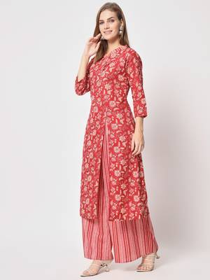 Red cotton fabric designer printed beautiful ceremonial dress 4