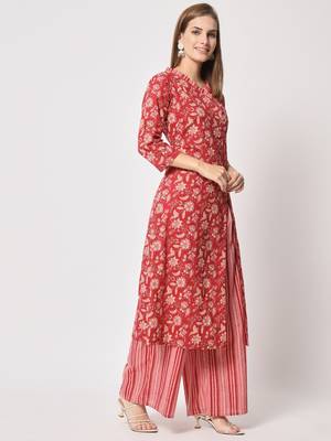 Red cotton fabric designer printed beautiful ceremonial dress 5