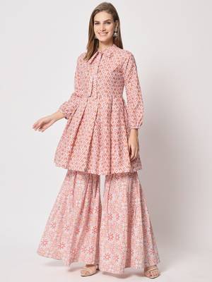 Peach cotton fabric designer printed beautiful ceremonial dress 1
