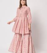 Peach cotton fabric designer printed beautiful ceremonial dress