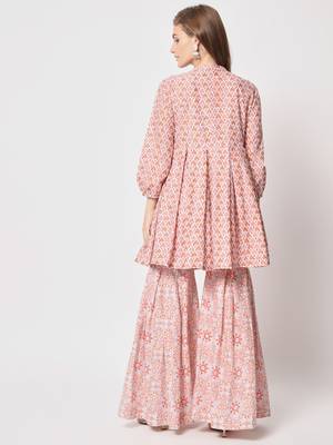 Peach cotton fabric designer printed beautiful ceremonial dress 2