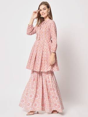 Peach cotton fabric designer printed beautiful ceremonial dress 4