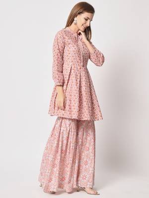 Peach cotton fabric designer printed beautiful ceremonial dress 5