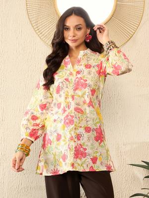 women off white cotton floral printed regular top 6