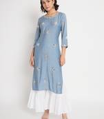 Blue viscose fabric designer embroidery work beautiful ceremonial dress