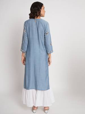 Blue viscose fabric designer embroidery work beautiful ceremonial dress 2