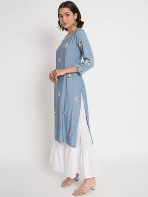 Blue viscose fabric designer embroidery work beautiful ceremonial dress 4