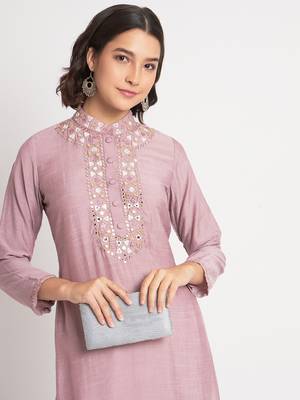 Purple viscose fabric designer embroidery work beautiful ceremonial dress 3
