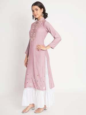 Purple viscose fabric designer embroidery work beautiful ceremonial dress 4
