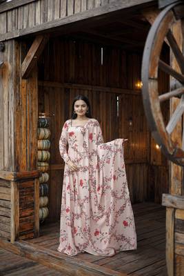 Pink beautiful georgette abstract printed partywear gown with dupatta 1
